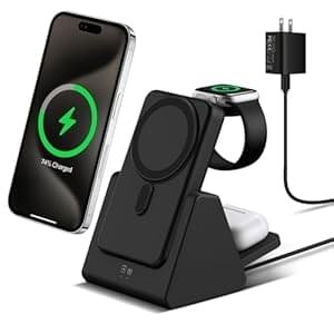 Mag-Safe Charger Wireless Charging Station: 3 in 1 10000mAh Portable Power Bank Compatible for iPhone 16/15/14/13/12 Series and Apple Watch – Magnetic Charging Stand Black