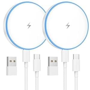 MagSafe Charger 2 Pack 15W Magnetic Wireless Charger Fast Charging Pad Compatible with iPhone 16/15/14/13/12 Series & AirPods 3/2/Pro Magnetic MagSafe Charging Pad with Dual Ports