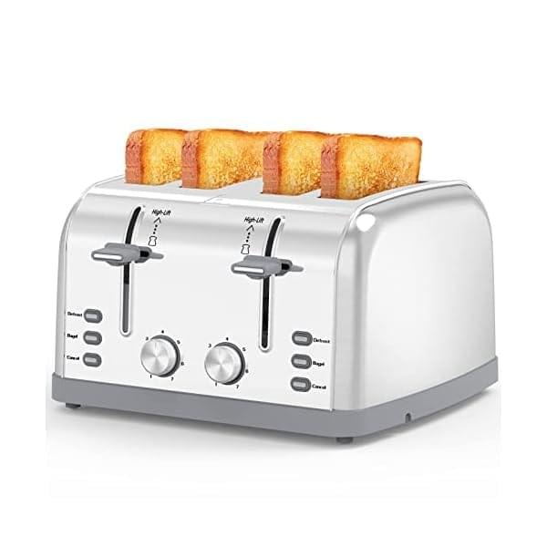 Toaster 4 Slice Retro Stainless Steel,Best Prime 4 Slice Toaster Wide Solt with 7 Shade Settings, Perfect for Waffles, Bagels and More Lainsten T-527