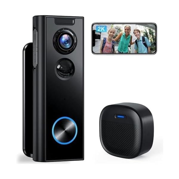 XTU Doorbell Camera Wireless No Subscription, 2K Video Doorbell with Chime, 2-way Audio, Instant Alert, Human Detection, Night Vision, 2.4G Wi-Fi, Works with Alexa and Google Assistant, Indoor Outdoor