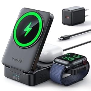 Lamicall 3 in 1 Charging Station for Apple – Foldable Wireless Charger Stand for MagSafe Portable, Travel Wireless Charger Station for Multiple Devices for iPhone 16, 15, 14, 13, Apple Watch, AirPods
