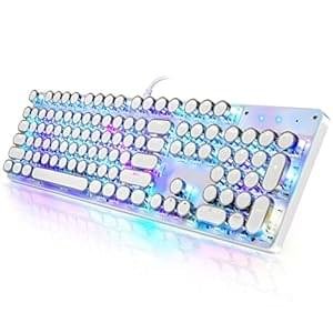 Typewriter Style Mechanical Gaming Keyboard RGB Backlit Wired with Blue Switch Retro Round Keycap 104 Keys Keyboard (White 104 Keys RGB)