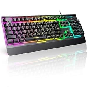 TECKNET Wired Keyboard, 2.4G USB Computer Keyboards, 7-Color & 4 Modes Backlit, Whisper Quiet Switches, Full Size Quiet Keyboard for Windows Desktop, PC, Laptop, Gaming