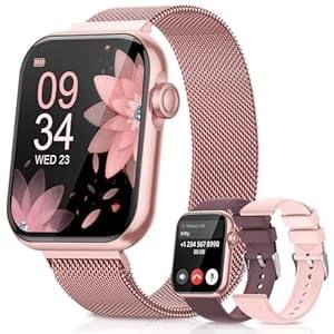 Smart Watches for Women, Health Fitness Watch for Android iPhone, Sleep/Heart Rate/SpO2/Blood Pressure Monitor, 1.85” Smartwatch for Calls/SMS/Notifications, 100+ Sports Modes, 300+ Dials, 3 Bands