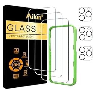 Ailun 3 Pack Screen Protector for iPhone 16 Pro [6.3 inch] + 3 Pack Camera Lens Protector with Installation Frame,Case Friendly Tempered Glass Film,[9H Hardness] – HD [6 Pack]