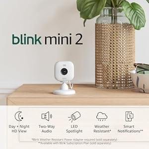Blink Mini 2 (Newest Model) — Home Security & Pet Camera(s) with HD video, color night view, motion detection, two-way audio, and built-in spotlight — 1 camera (White)