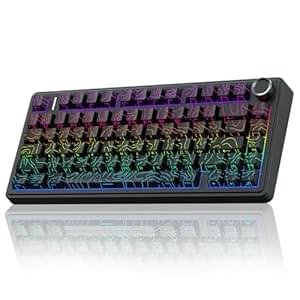 AULA F75 Pro Wireless Mechanical Keyboard with Knob,75% Hot Swappable Custom Gaming Keyboards,RGB Backlit,Pre-lubed Switches,Side Printed PBT Keycaps Creamy Sounding Computer Keyboard, Line Black