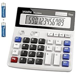 Desk Calculator 12 Digit Extra Large 4.3-Inch LCD Display, Two Way Power Battery and Solar Calculators Desktop, Big Buttons Easy to Press Used as Office Calculators for Desk White